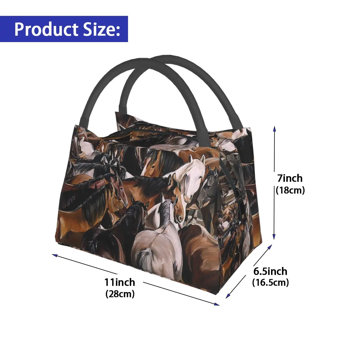 NOISYDESIGNS Crazy Horse Lunch Bag Cooler Portable Food Bag for Work Women Student Thermal Lunch Box Bag Kids Picnic Totes