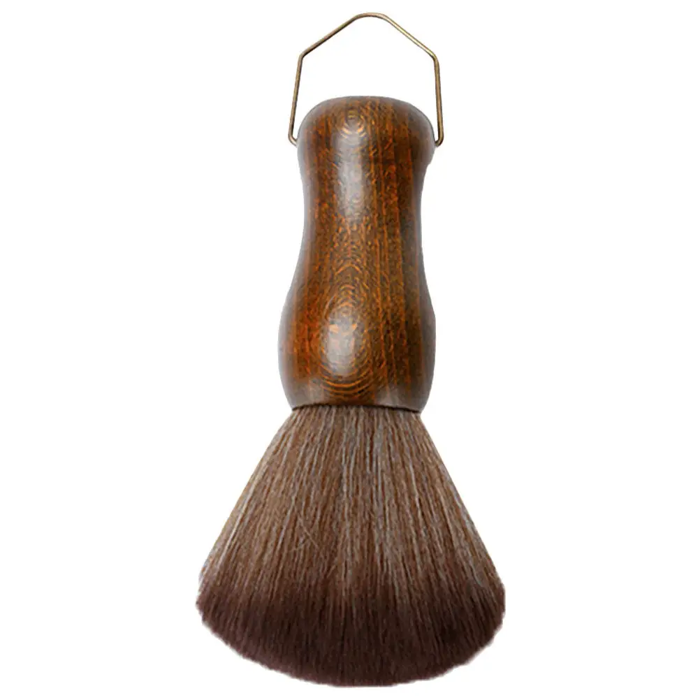 Barber Neck Duster Brush Soft Fiber Hair Cleaning Brush Wooden Handle Hanging Hook Broken Hair Removal Tool Salon Stylist