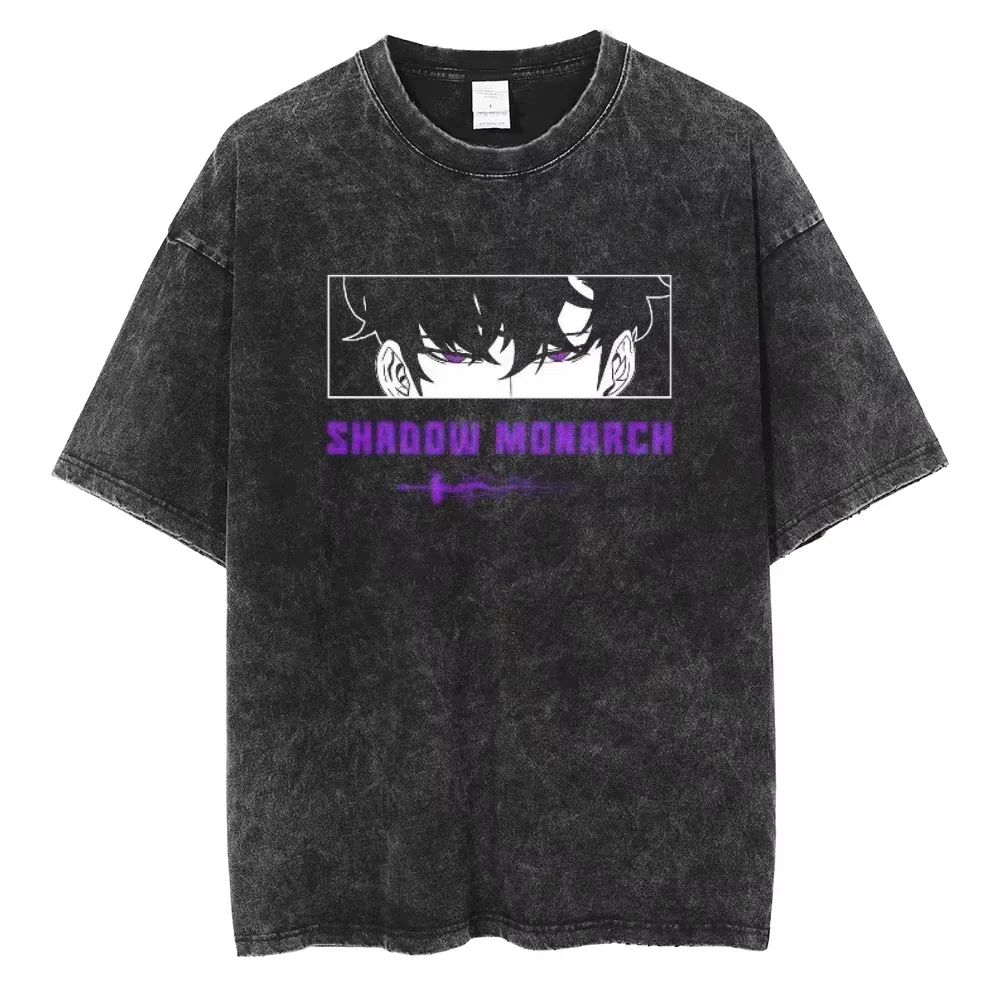 2025 caliente Anime Solo nivelación Sung Jin Woo camiseta gráfica hombres Manga Vintage camisetas Casual Camiseta de algodón Harajuku camisetas masculinas