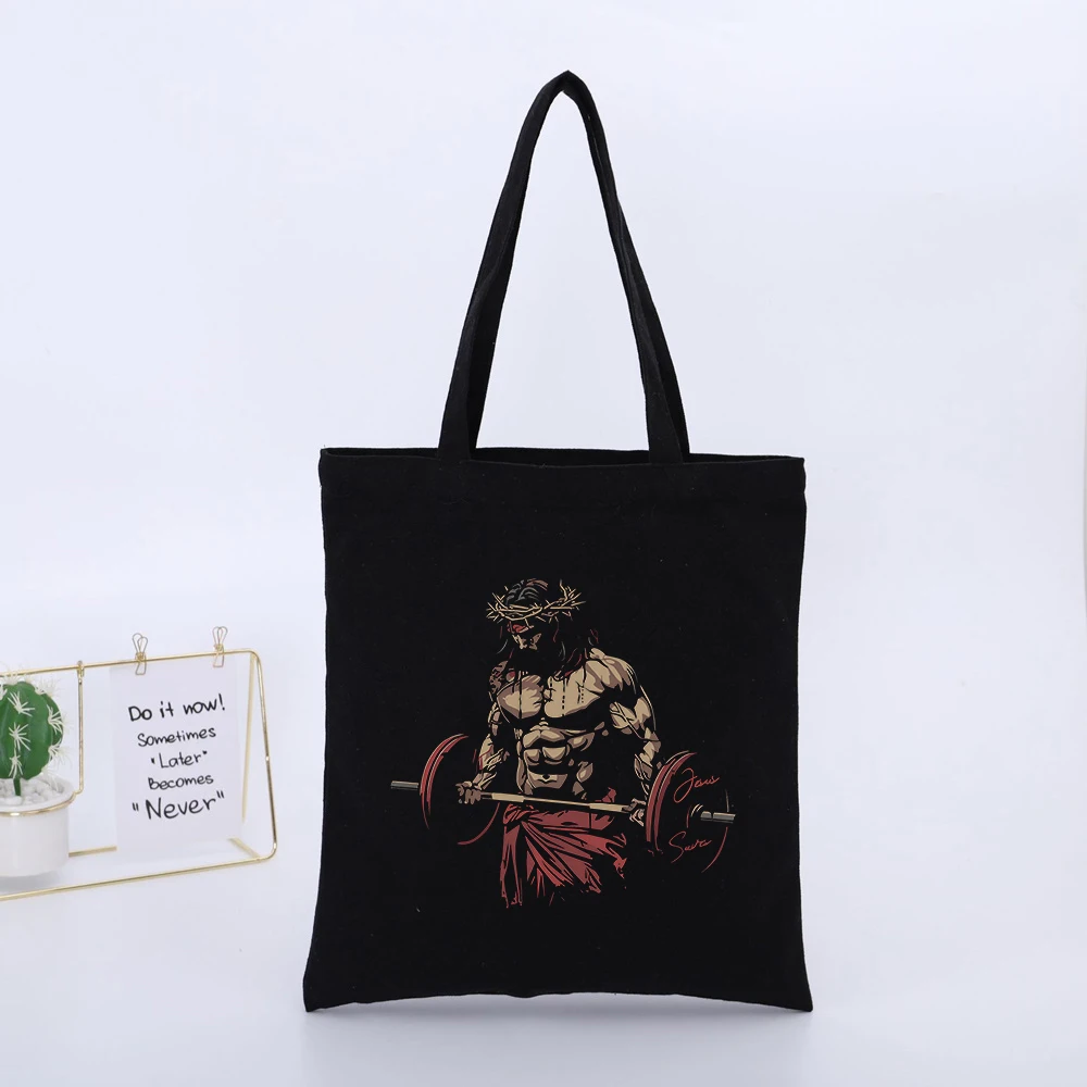 Muscular Figure with Crown Canvas Tote Bag, Streetwear Style for Daily Shopping