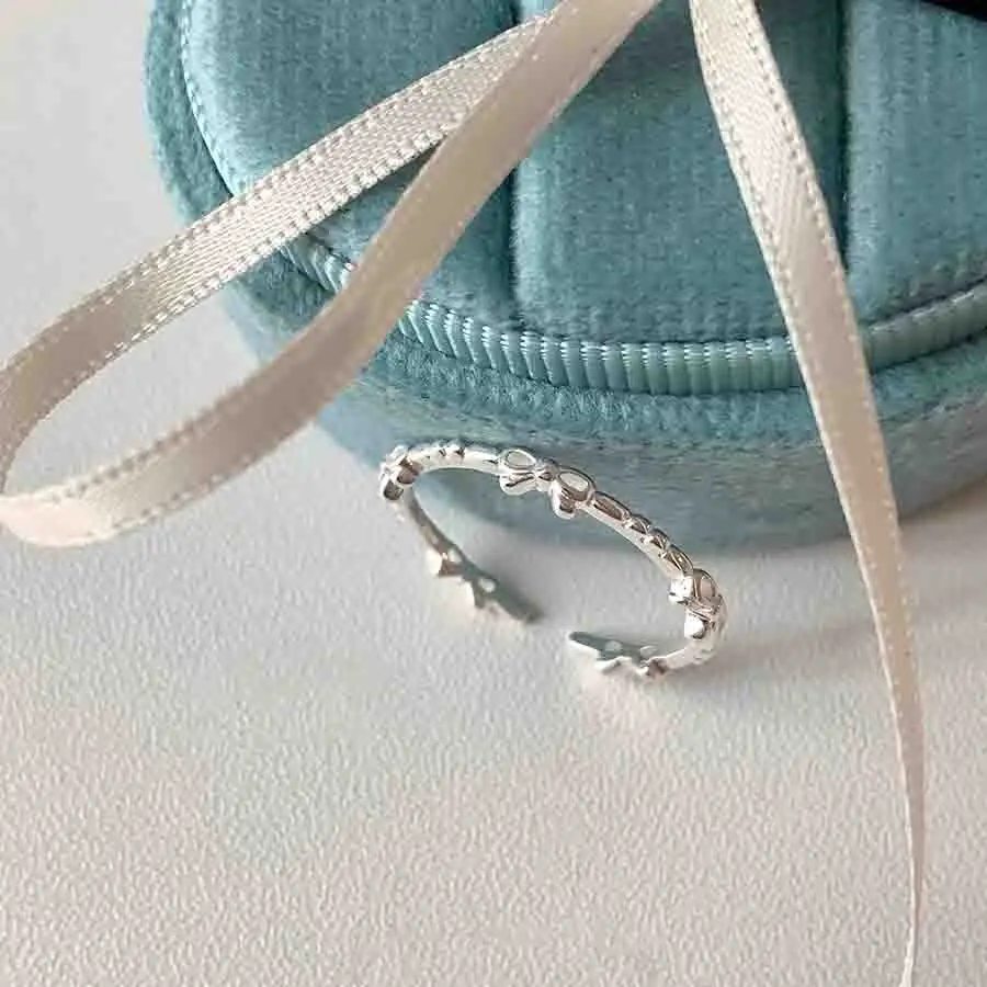 925 Sterling Silver Bowknot Ring For Women Hollow Out Extremely Fine Korean Sweet Romantic Jewelry Gift Dropshipping - view 2
