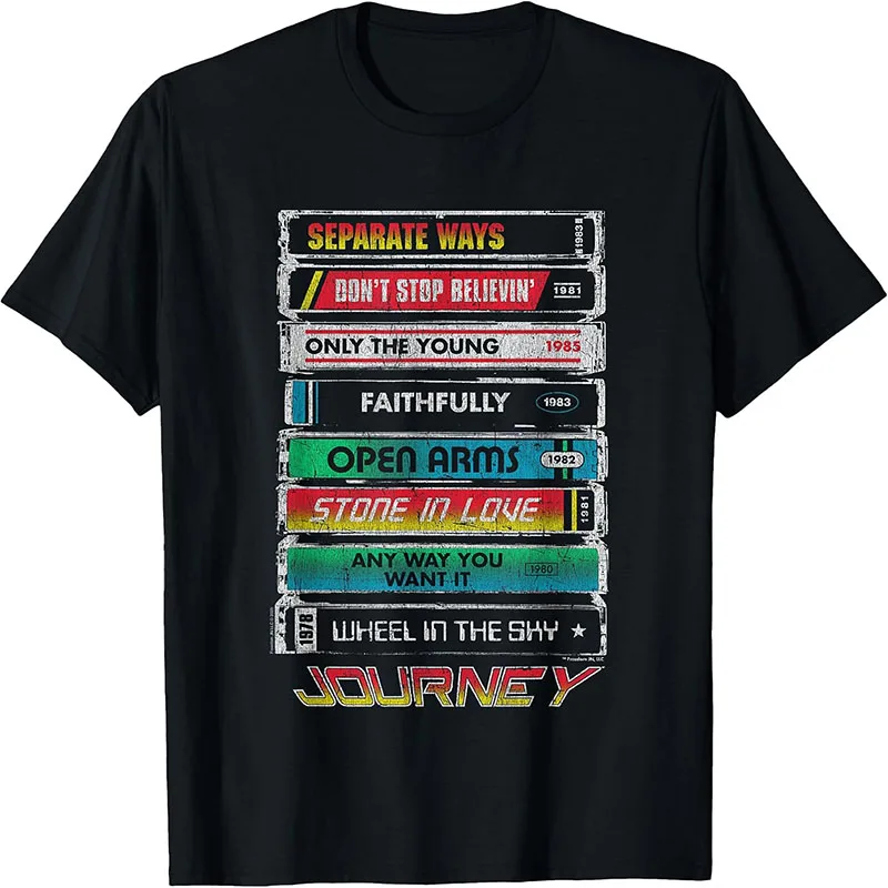 Journey Band Greatest Hits Cassette Tape Stack Vintage Rock T-Shirt