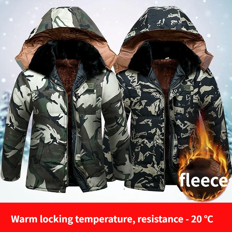 Overcoat Winter Men 2023 Outdoor Camouflage Army Thick Fleece Heated Heavy Jacket Men Military Padded with Hats Cold Windbreaker