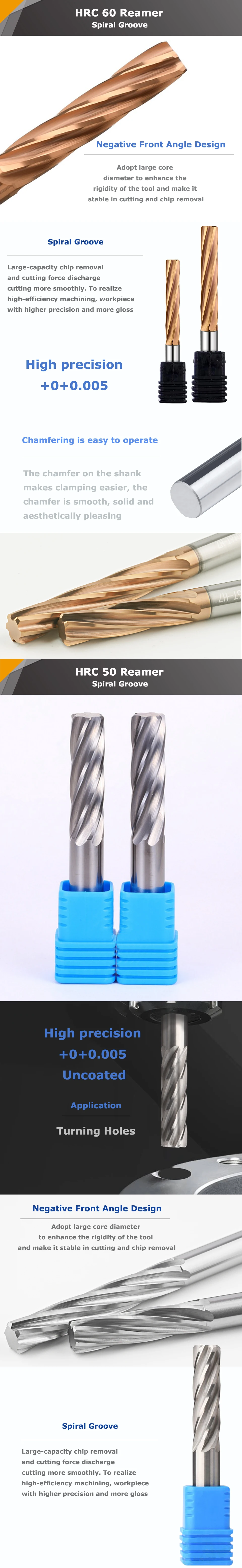 YZH 4,71 mm ~ 5,99 mm Maschinenreibahle HRC50 HRC60 Toleranz + 0 + 0,005 Spiralnut gehärteter Stahl Metall CNC-Werkzeug Innenloch – Detail 5