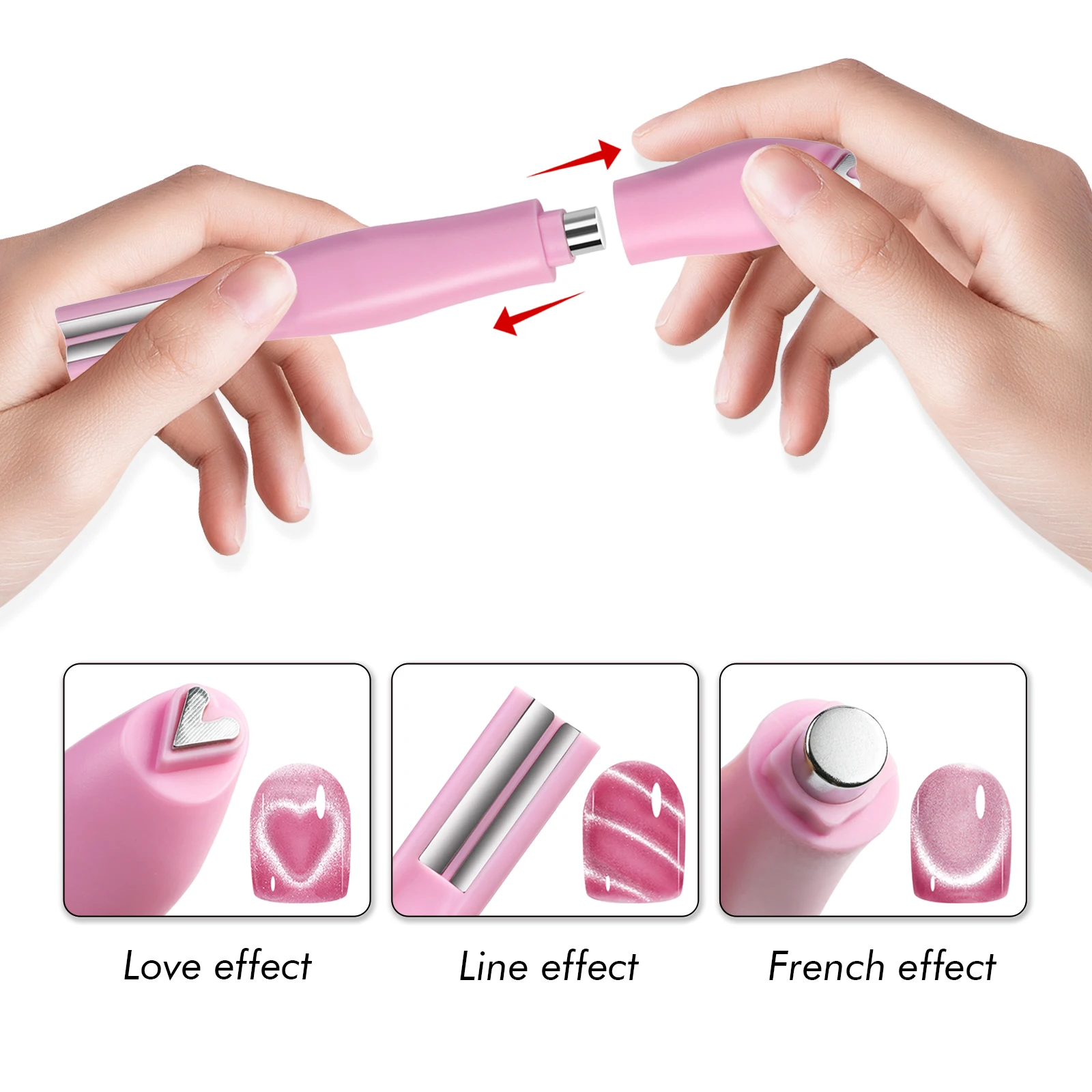 3 في 1 مسمار المغناطيس أداة ثلاثية الأبعاد الحب القلب القط العين مسمار المغناطيس خط مزدوج القمر الأفعى نمط الفرنسية مسمار UV المغناطيسي عصا مانيكير