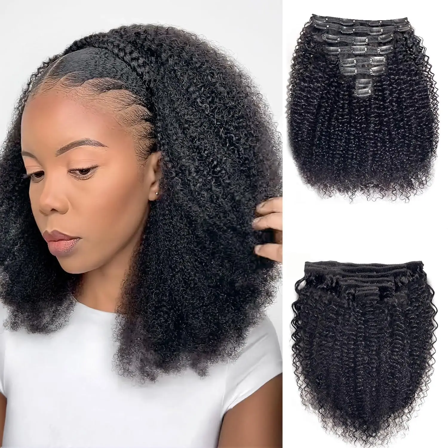 

Накладные волосы из натуральных человеческих волос Afro Kinky Curly, натуральный цвет, бразильские, 100% Remy, 120 г, 8 шт./набор, для полного объема, для женщин.