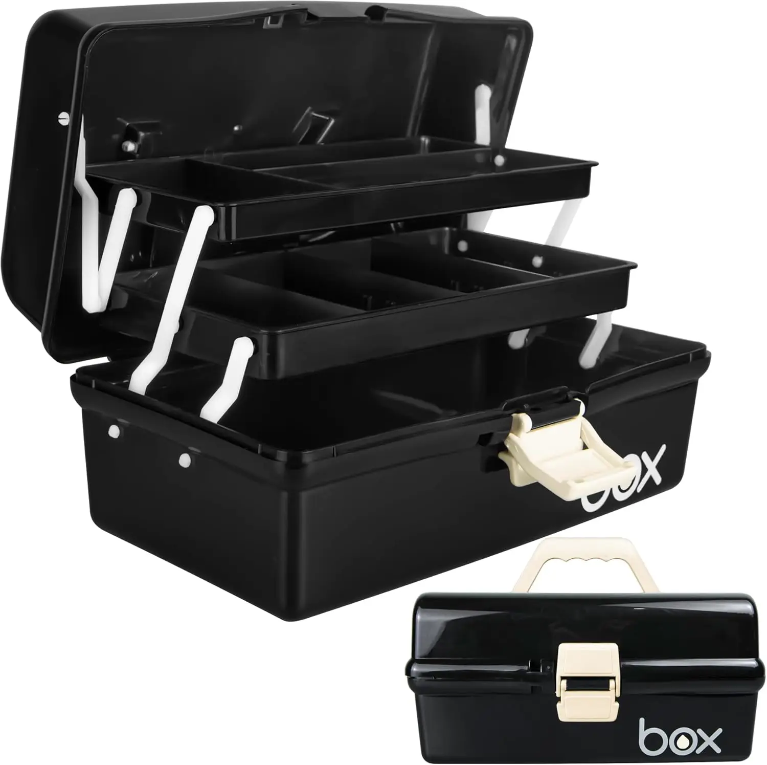 

12in Three-Layer Multipurpose Storage Box Organizer Folding Tool Box with 2 Trays (Black)