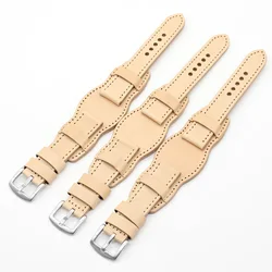 20MM 22MM Vegetable Tanned Leather Primary Color Three Section Watch strap Top Layer Tree Cream Leather Watch Holder Dial Strap