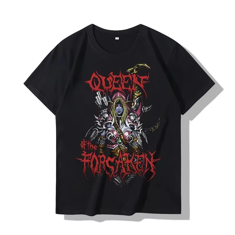 World of Warcraft Sylvanas Queen of The Forsaken Metal Font Graphic T-Shirt Cotton Men Women Streetwear Tee
