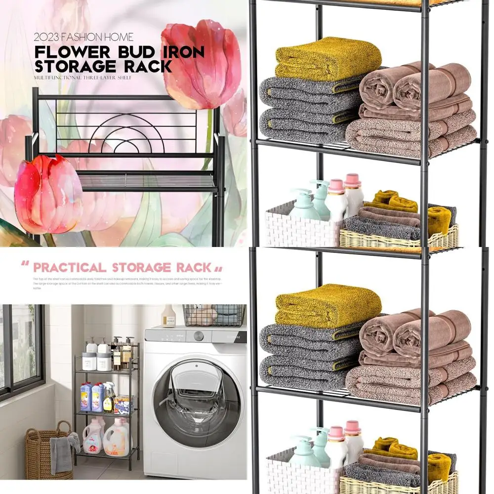 

Sturdy 3-Tier Metal Shelving Unit for Home & Office, Ideal for Plants, Flowers, and Storage in Black