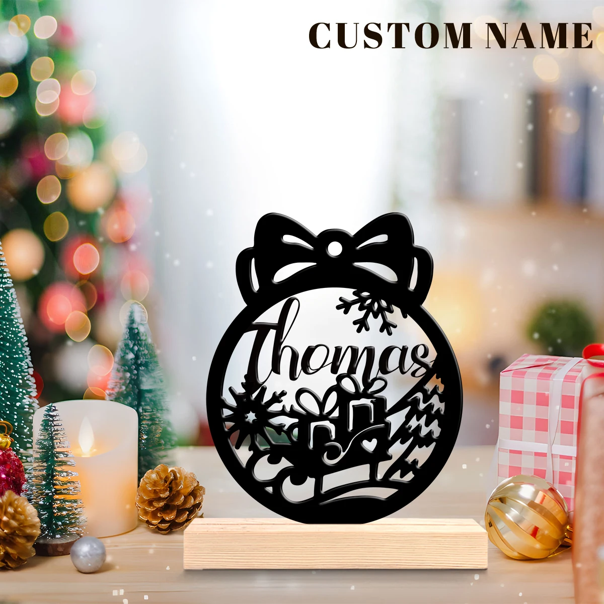 1pc Interesting Metal Desktop Decoration Custom Content Equipped with Wooden Base Unique Desktop Decoration Custom Gifts
