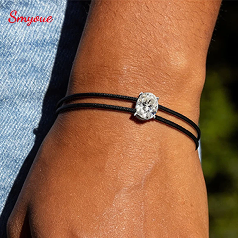 Smyoue 3CT Oval Cut Moissanite Braided Cord Bracelets for Women Men Adjustable Sliding-Knot Dainty Pure S925 Silver Chain D VVS1