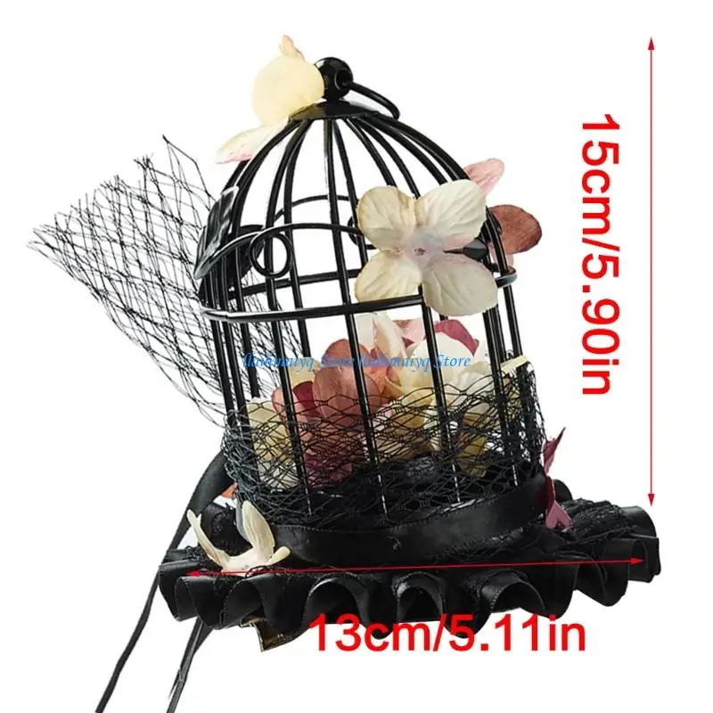 573B قبعة زهرة قفص العصافير الدرامية مع مشبك شعر للحفلات ذات الطابع الخاص وملابس السهرة #6