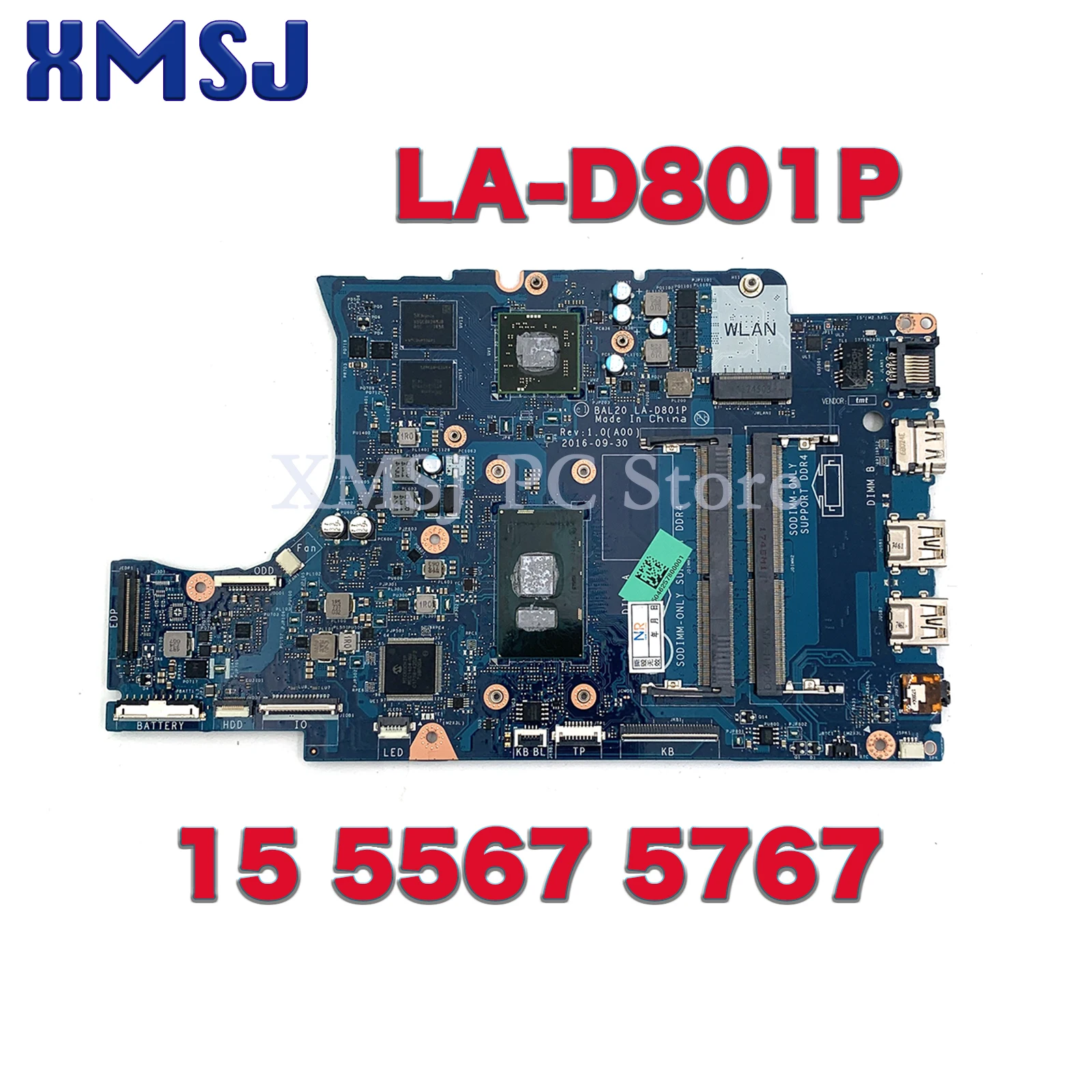 สําหรับDell Inspiron 15 5567 5767 แล็ปท็อปBAL20 LA-D801Pพร้อมI5 I7 CPU DDR4 CN-0CV3V4 0Y8N7H 06682Y 02PVGT