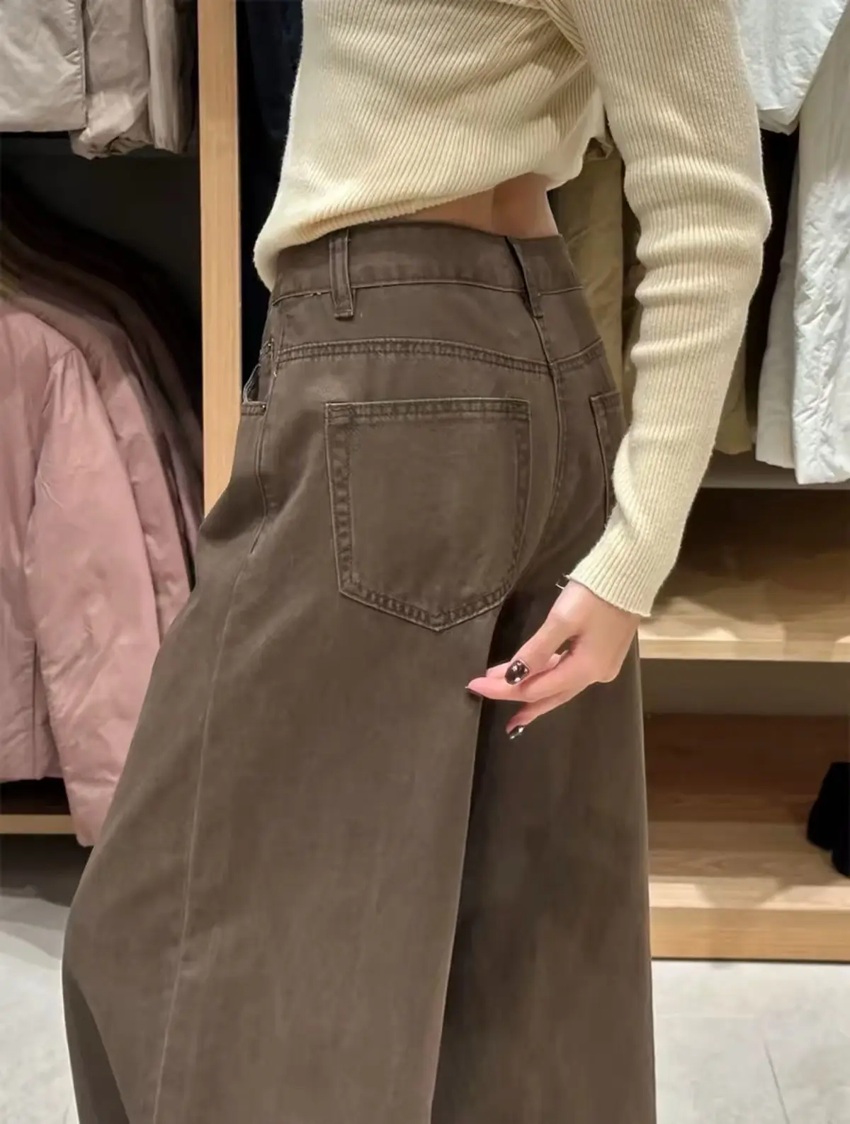Brown Maillard High Waist Wide Leg Jeans Women Autumn Loose Draped Slim Retro Streetwear Pants