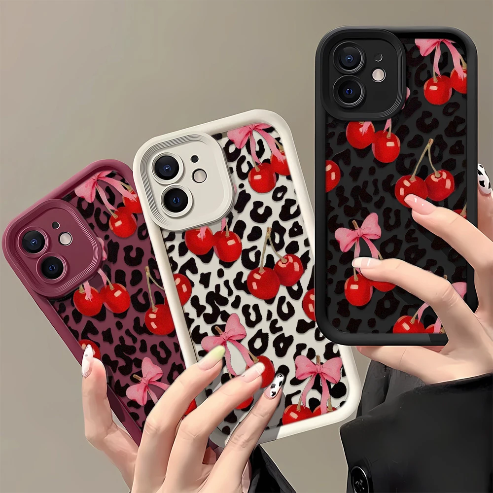 

Art Leopard Cherry Vivid Pattern Phone Case for iPhone 16 Pro Max 16PRO 16PLUS 16 iPhone 11 14 Pro 13 12 15 Pro Max Soft Case