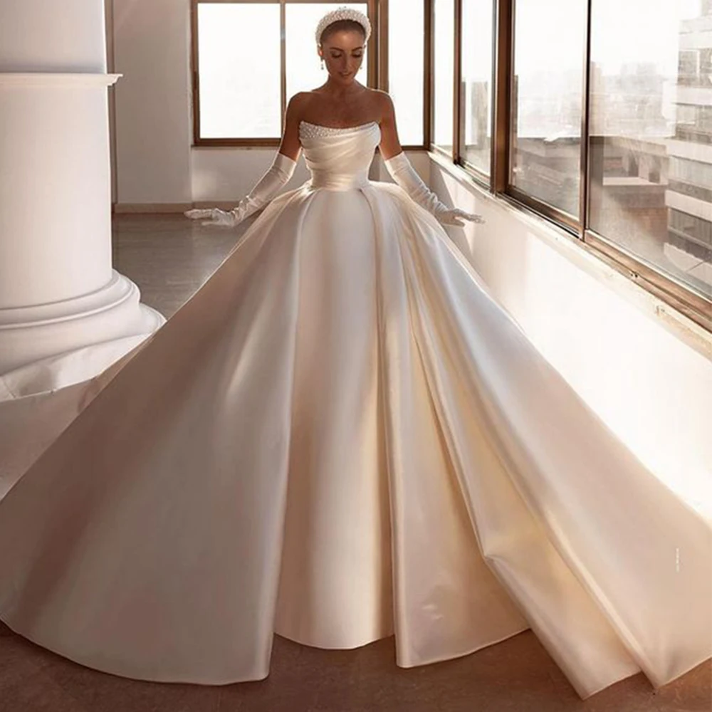 Elegant Ball Gown Wedding Dress 2023 Strapless Shinny Crystals Floor-Length Custom Made Bride Robe De Mariée Vestido Feminino