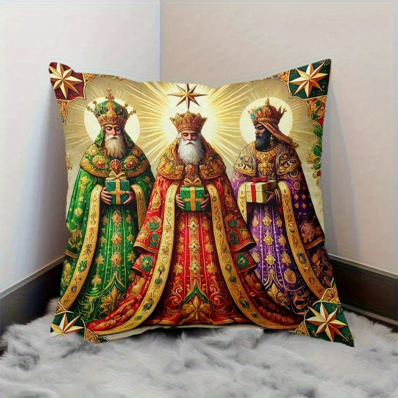1pc Peach Skin Velvet Pillowcase, Religious Style Pillowcase, Gathering Of Gorgeous Sages Interpreting Traditional Festival Stor