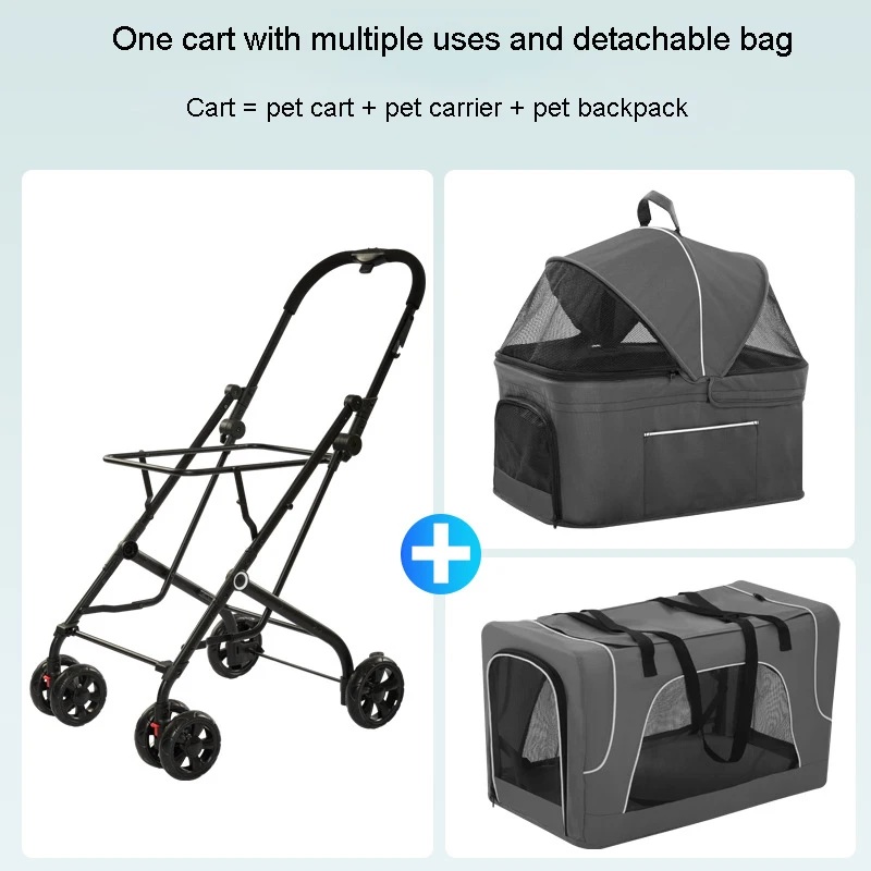 Strollers Twins Dog Cat Lightweight Foldable Carrier Double Pet Portable Carrier Detachable Cat Dog Cage Pet Travel Trolley