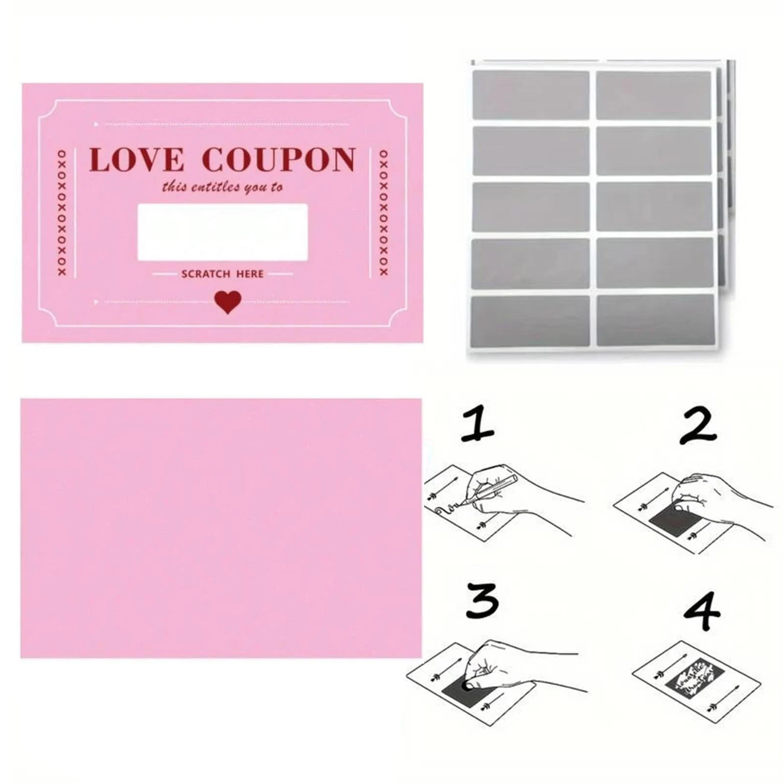 Scratch-Off Love Coupons 20 Pieces Scratch Valentines Day Card DIY Valentine's Day Love Coupons Creative Gifts for Boyfriends view 4