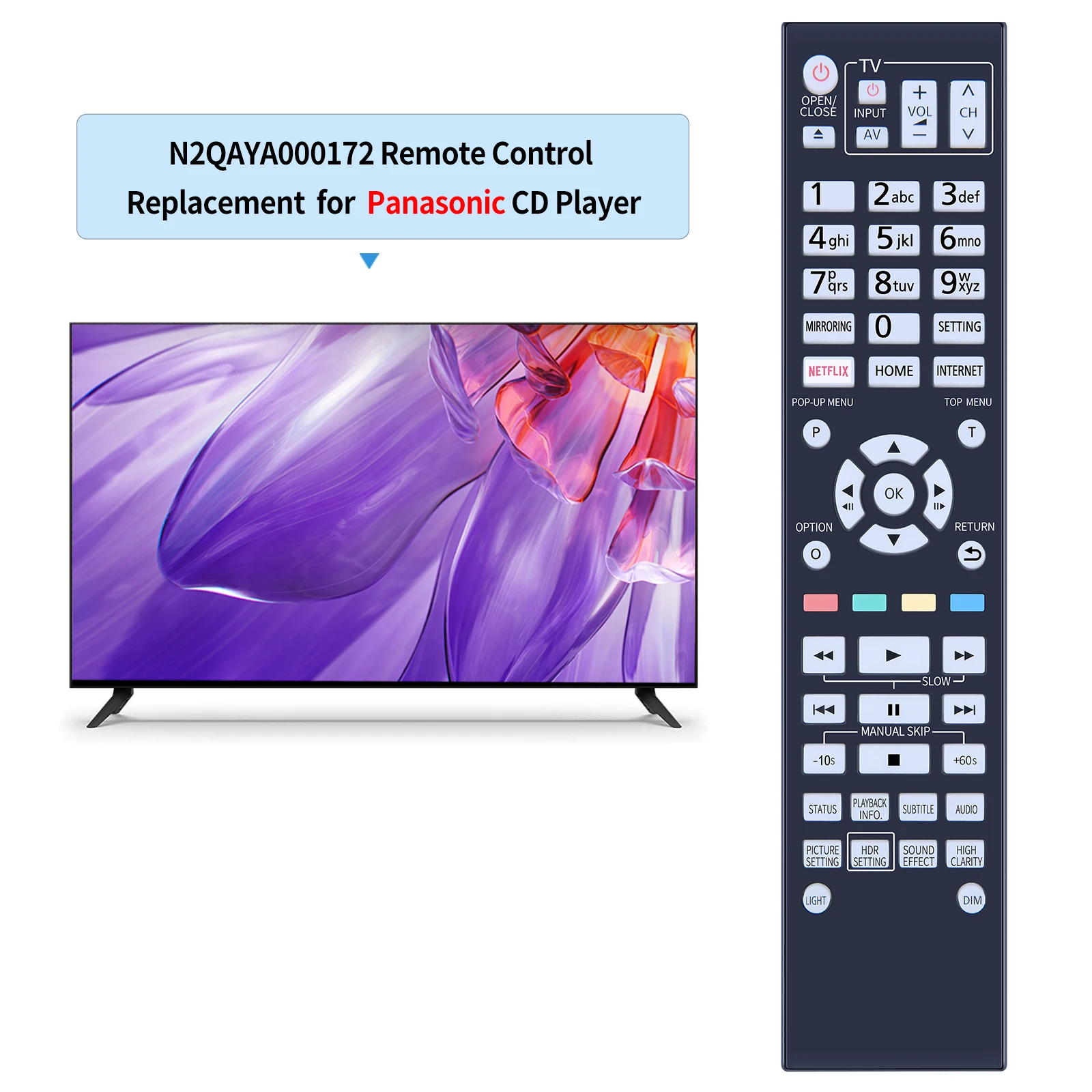 New N2QAYA000172 For Panasonic DVD Player Remote Control DPUB9000GN DP-UB9000-K with Backlit