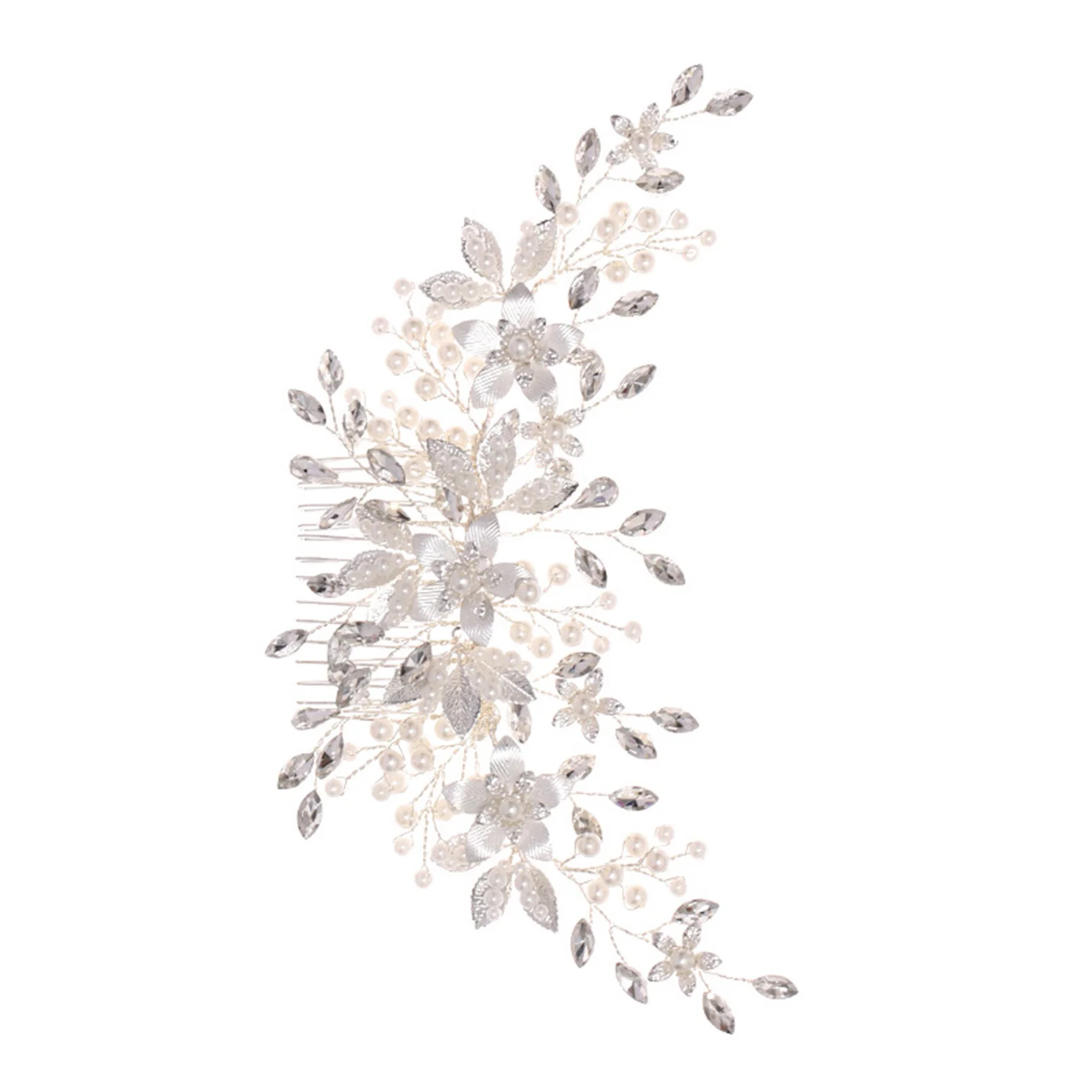 Braut-Haarkamm mit Perlen und Strass Modischer Blumen-Perlen-Haarnadel Hochzeits-Haaraccessoires Maskerade-Bankett-Haarschmuck – Detail 1