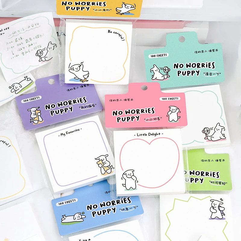 100Pcs Cute Puppy Memo Pad DIY Scrapbook Diary Decoration Notes Paper Korean Message Notepad Kawaii Stationery