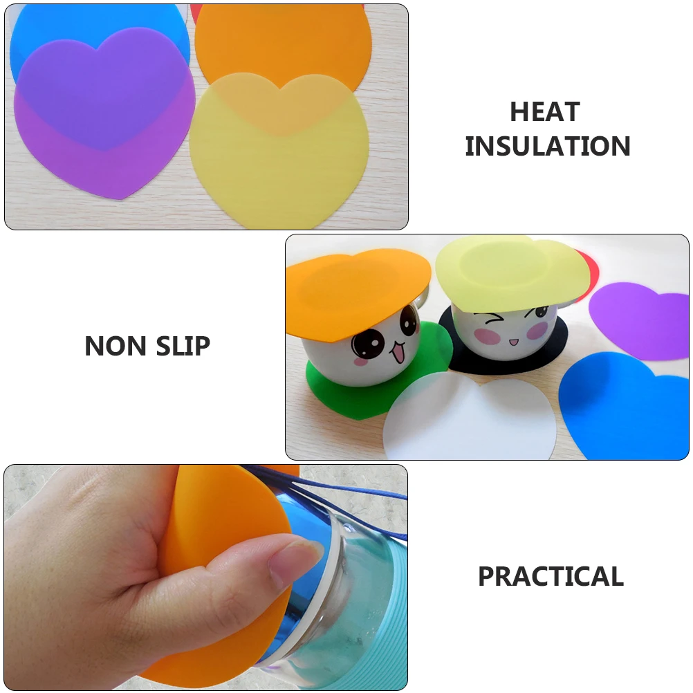 

4PCS Silicone Cup Coasters Heart Shaped Bottle Opener Pads Multi Color Reusable Heat Resistant Non Slip Mats Kitchen Bar