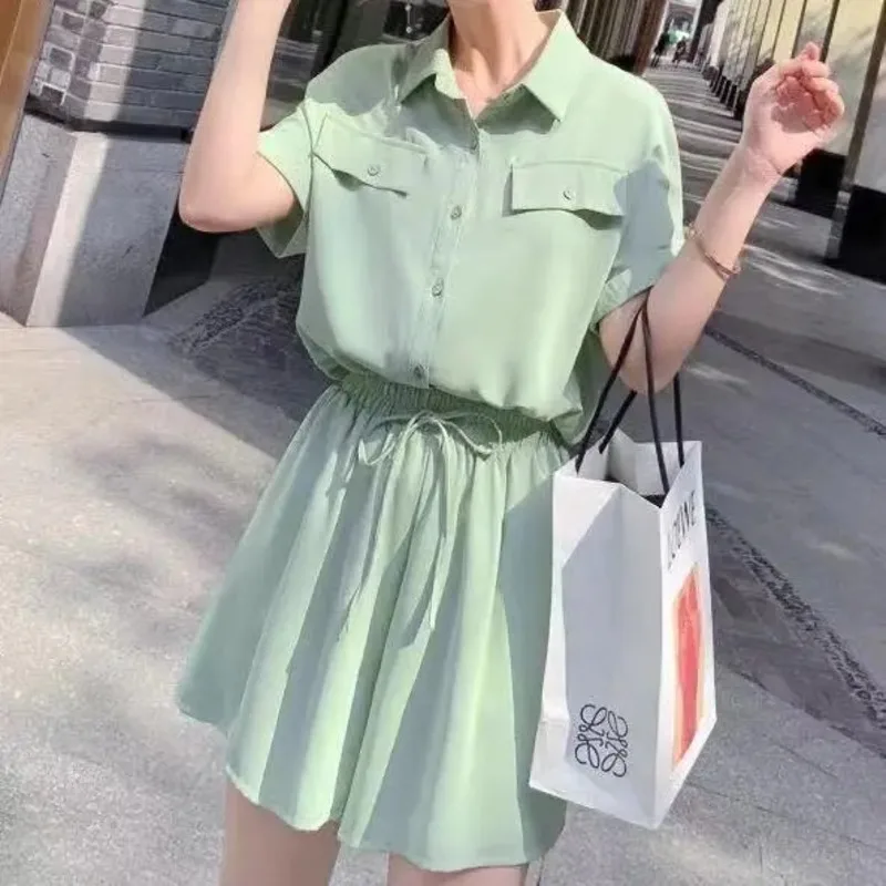 

Women's Chiffon Fashion Suit 2023 Summer New Female Clothes Korean Style Crop Tops And Shorts 2 Two Piece Set Shirts For Women