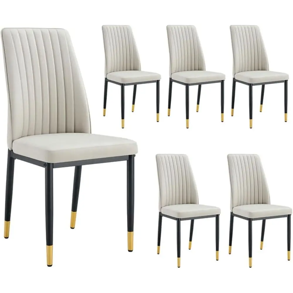 

6-Piece Grey Leather Dining Chairs Set with Chrome Legs for Kitchen, Restaurant, or Office