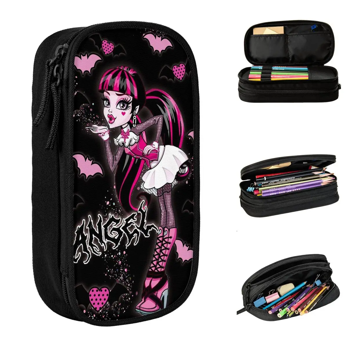 Draculaura Gothic Pencil Cases Monster High Pencil Box Pen Box for Girls Boys Large Storage Bags School Supplies Gift Stationery