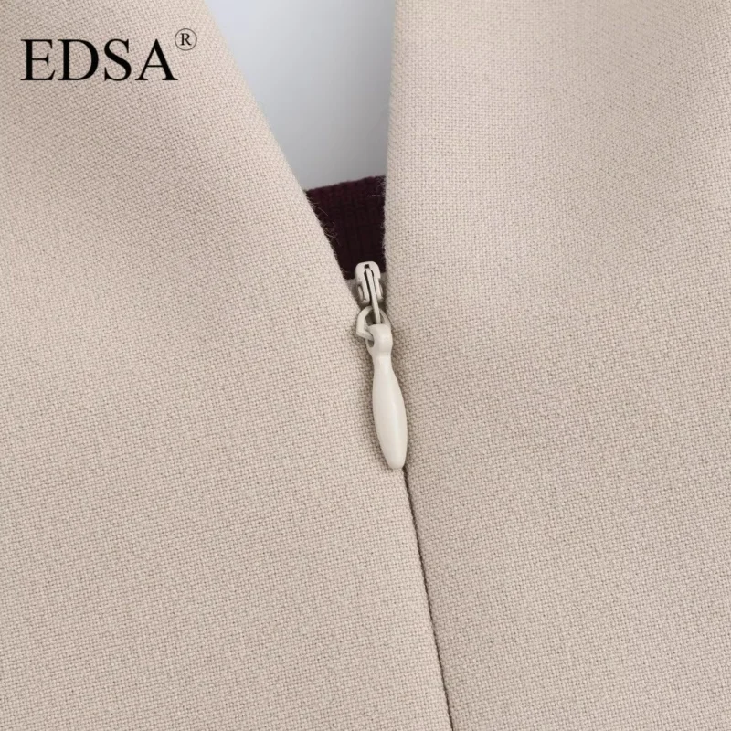 EDSA-Mini robe rayée pour femme, col en V, dos ouvert, fermeture éclair sur le devant