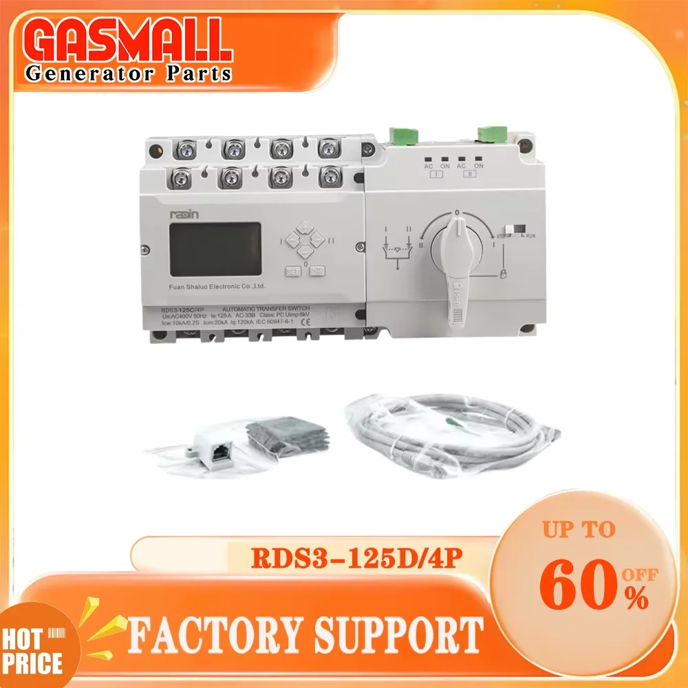 

ATS RDS3-125D/4P Radin Generator Dual Power Automatic Transfer Switch with Control Panel Circuit Breaker 63A 100A 125A C/D Type