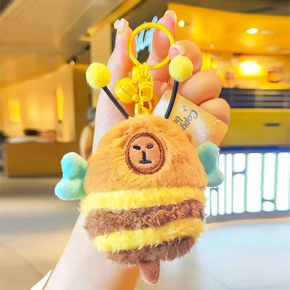 Cute Bee Capybara Keychain Creative Cartoon Stuffed Toys Accessories Car Key Ring Gifts