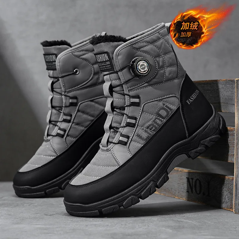 

Winter Men's Boots 2025 New High Top Cotton Shoes Plush Warm Snow Boots Non-slip Hiking Boots for Men Winter High Top Sneakers