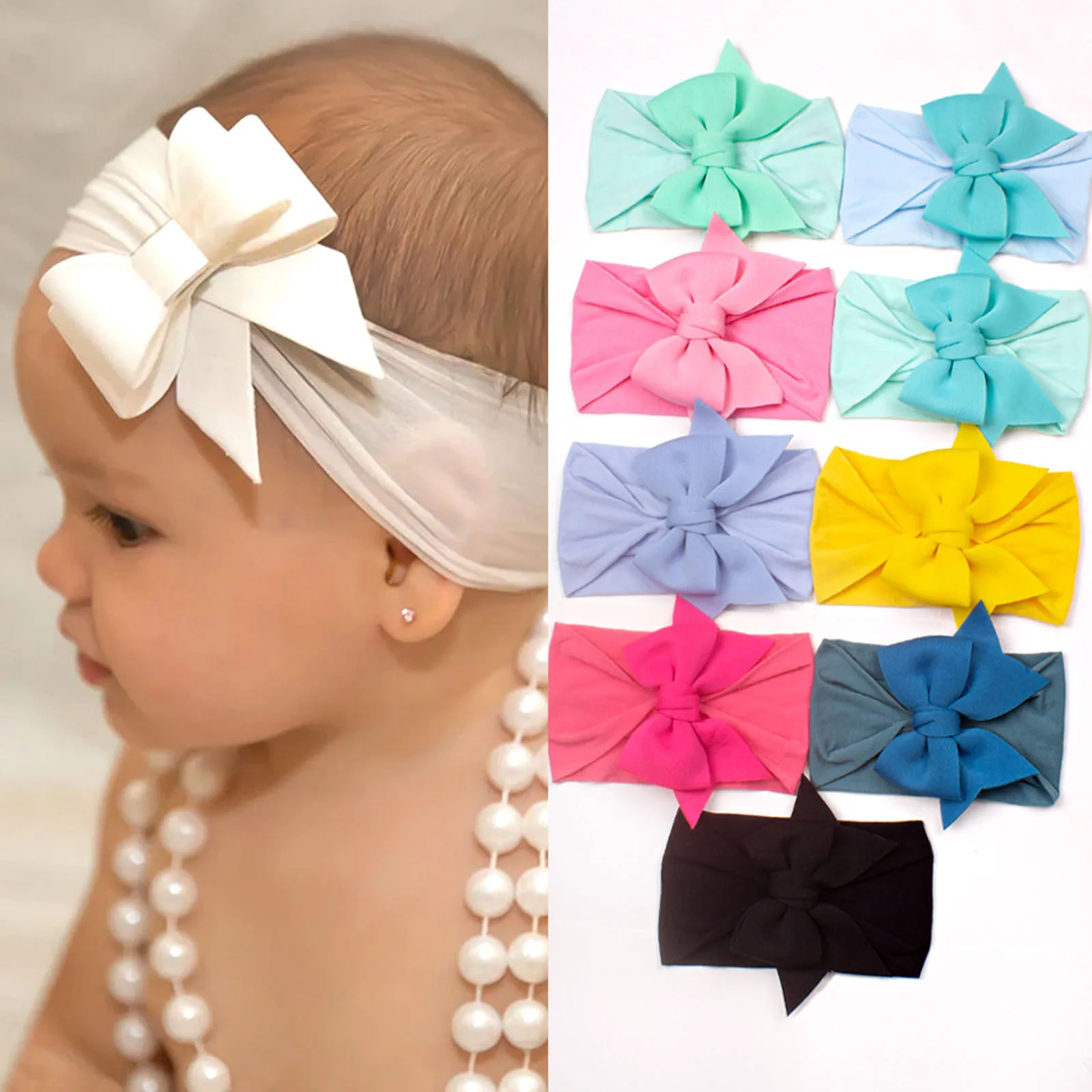 

Solid Ribbed Baby Headbands Toddler Infant Baby Boys Girls Stretch Solid Bowknot Hairband Headwear Baby Hair Accessories