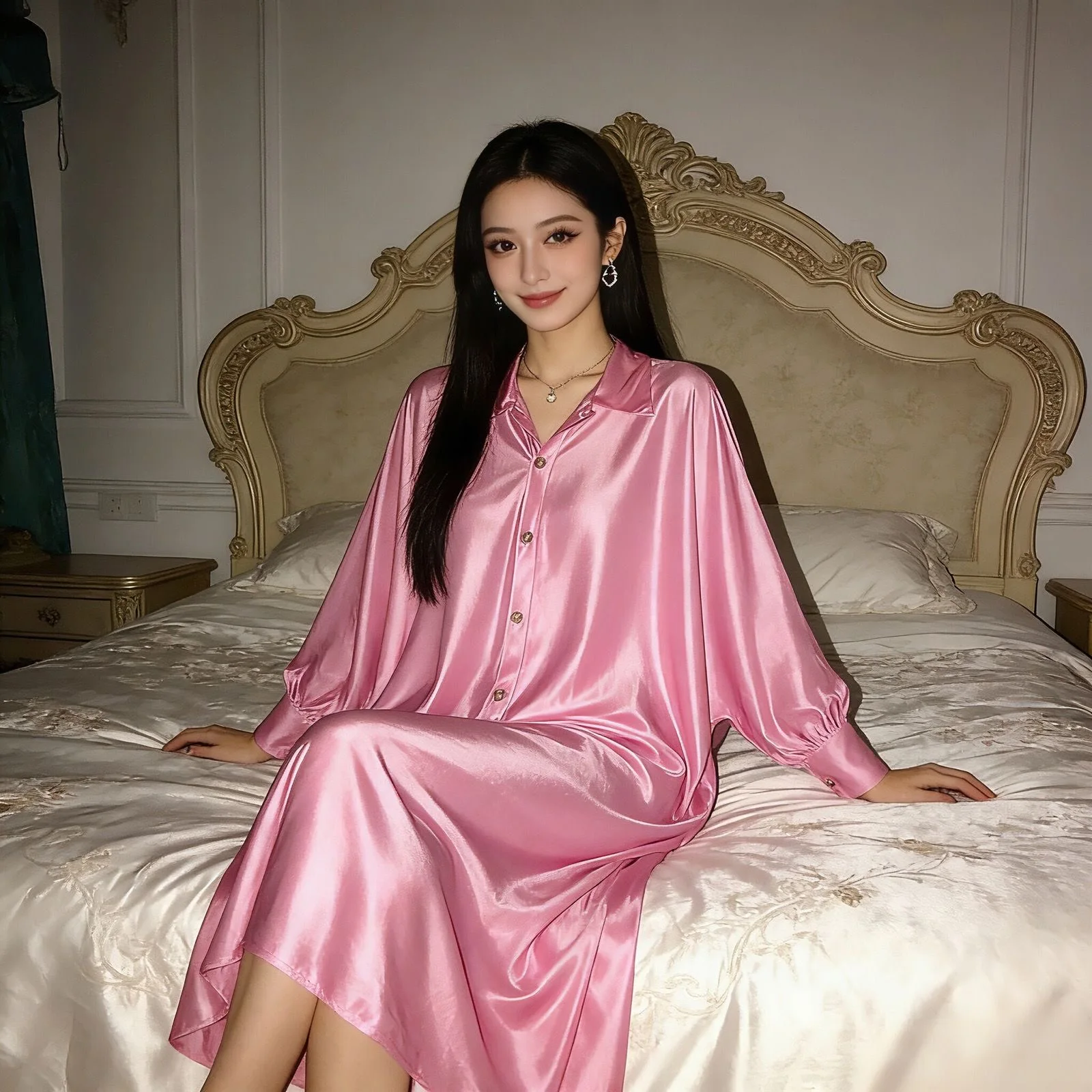 

Универсальное глянцевое атласное макси-платье с рукавами «летучая мышь», элегантное, свободное, для сна и отдыха