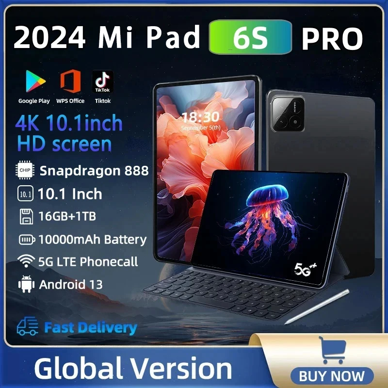 

2024 Original Global Version Pad 6s Pro Tablet Android 13 Snapdragon 888 16GB RAM 1TB ROM 10000mAh 5G Dual SIM WiFi Mi Tab