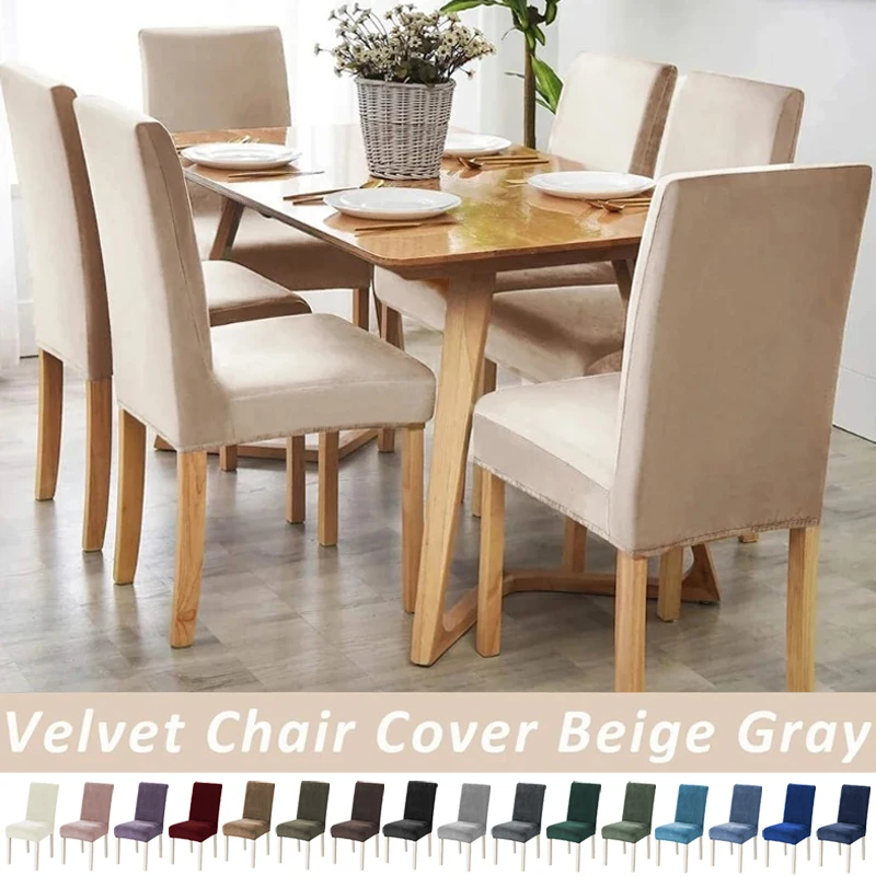 

1PC Soft Velvet Chair Covers Thick Solid Color Chair Seat Cover Stretch Dining Room Chair Slipcover Office Banquet Restaurant