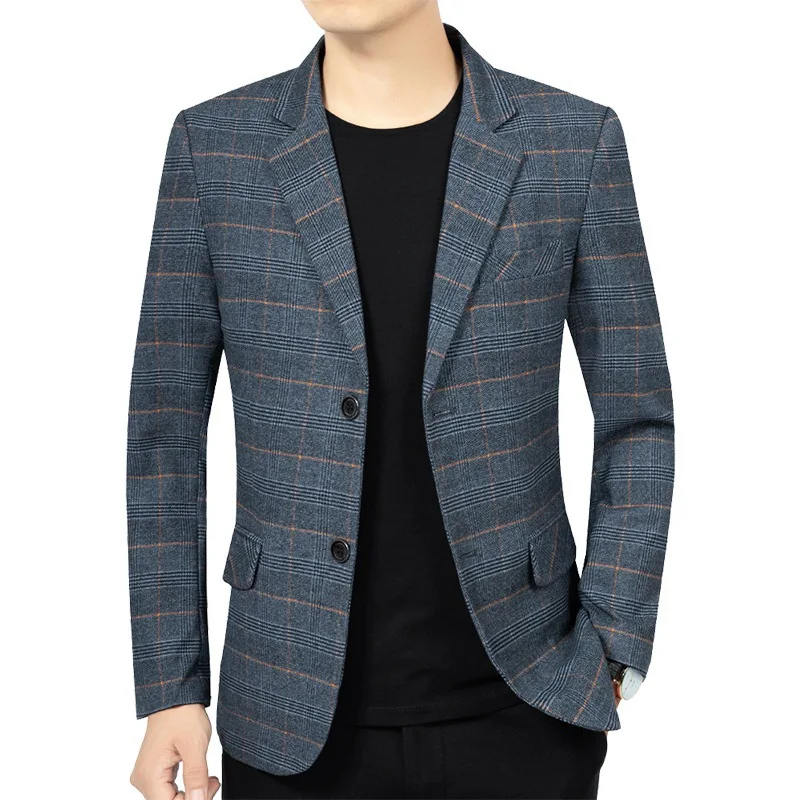 Autumn Man Blazer Fashion Striped Contrast Color Male Suit Coat Turn Down Collar Long Sleeve Business Casual Men Outerwear