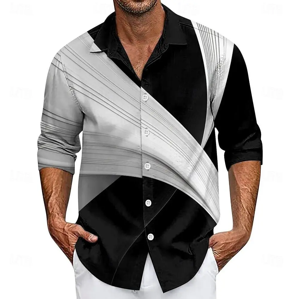 

Men's Geometric Gradient Waves Shirt Button Up Shirt Casual Dress Shirt Long Sleeve Casual Streetwear Summer Men's Clothing
