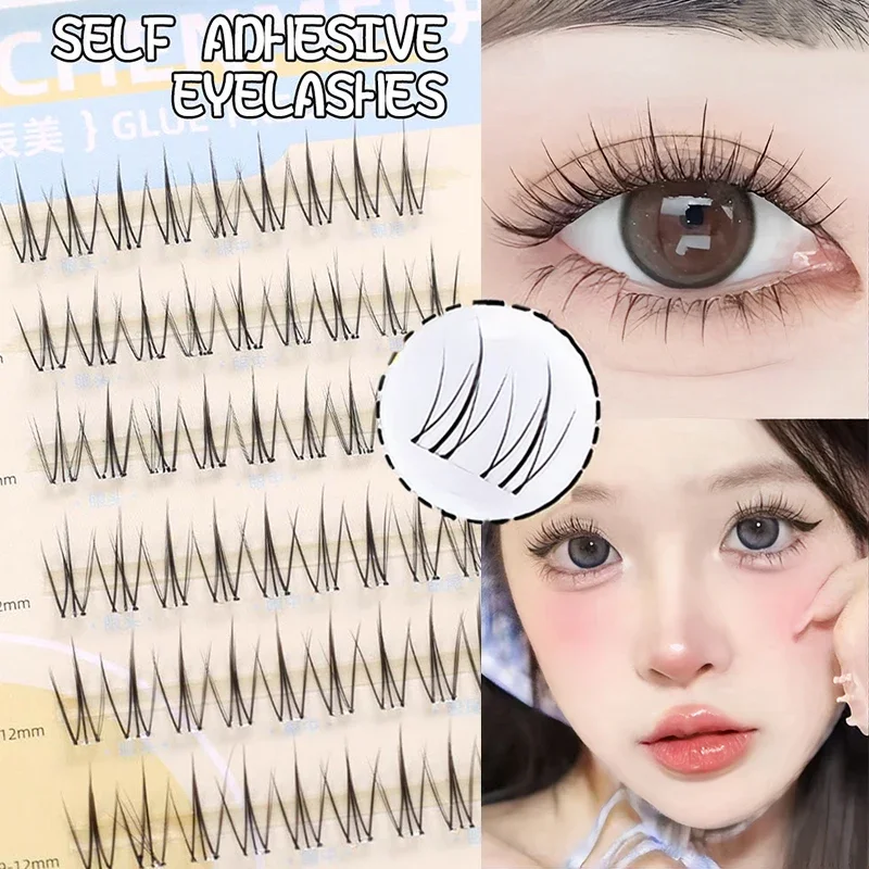 Kein Kleber erforderlich, flauschige falsche Wimpern, selbstklebend, wiederverwendbar, transparentes Band, segmentierte Cluster-DIY-Manga-Wimpernverlängerung, koreanisches Make-up