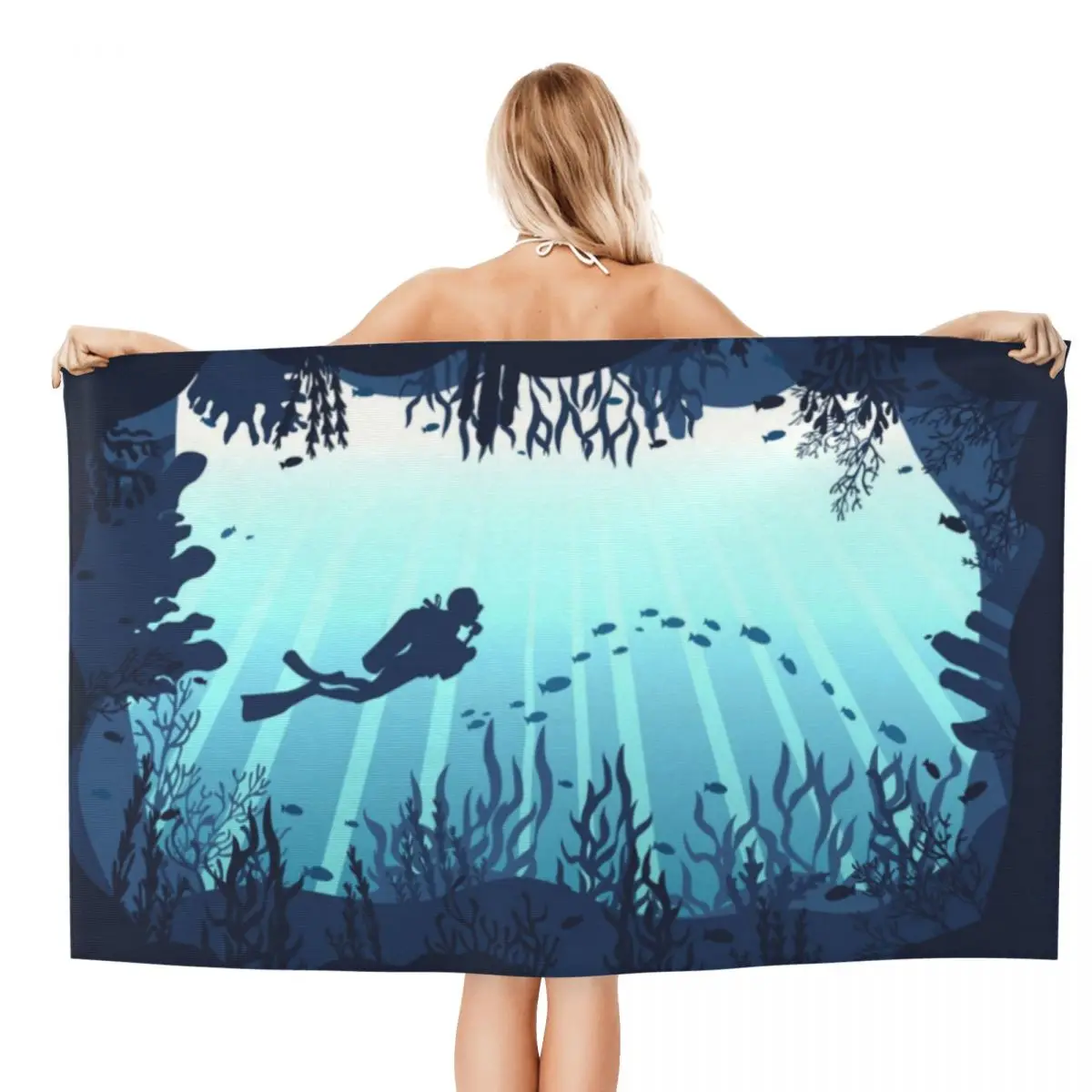 Deep Sea Caveran Diver Soft Linen Microfiber Beach Bath Towel Quick Drying Dive Explore Shower Sauna Towels