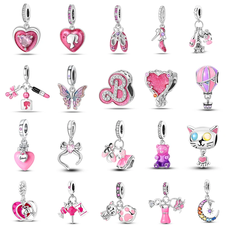 2025 Fashionable 925 Sterling Silver Pink Crystal Slipper Collection Charm Beads for 3mm brand Original Bracelet DIY Making Gift