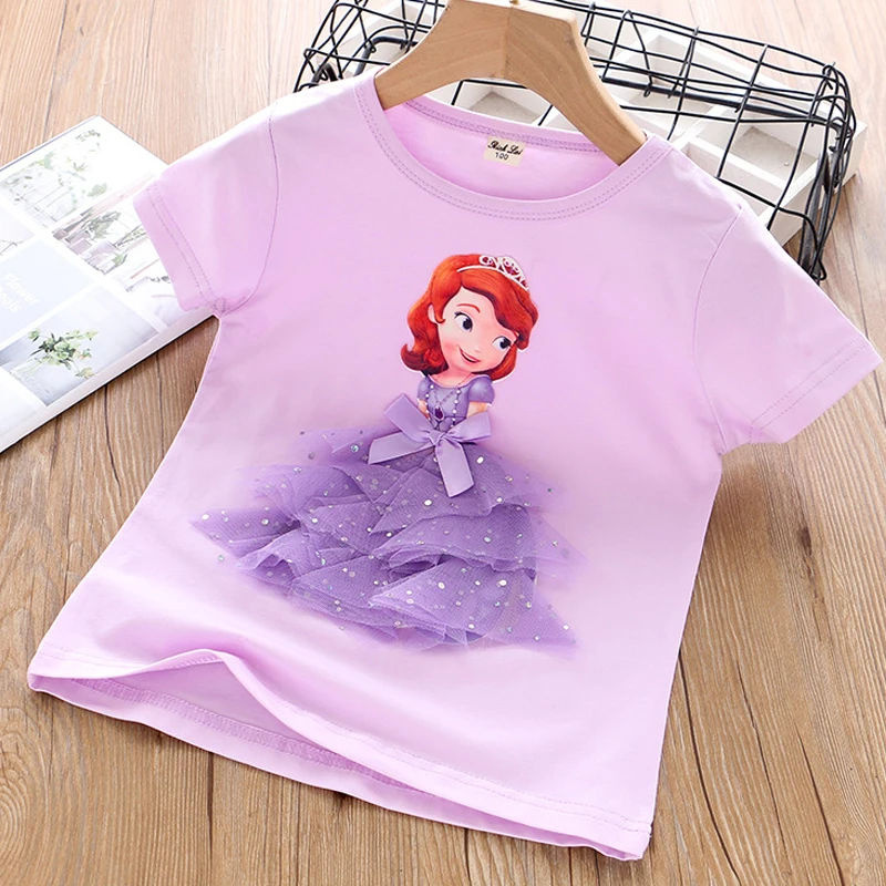 New Kids T-shirt Short sleeves Children Frozen Elsa Cotton Summer Girls Tee Party Princess Disney Girls Clothes Costumes Ariel