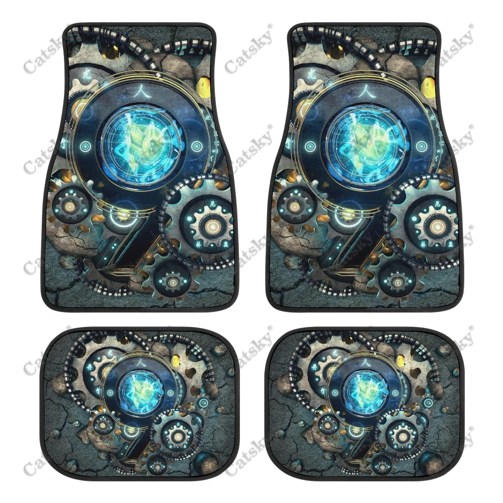 Compass abstract steampunk Car floor mats 4-piece set front and rear carpet stain-resistant complete set suitable for SUV truck