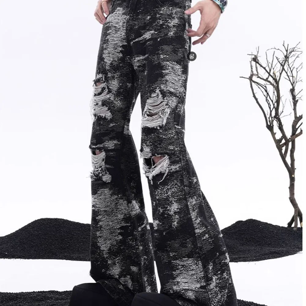 メンズ Y2k リッピングウォッシュだぶだぶのジーンズアメリカンレトロファッショントレンドハイストリートヒップホップニッチカジュアル 2025 夏の新メンズボトムス