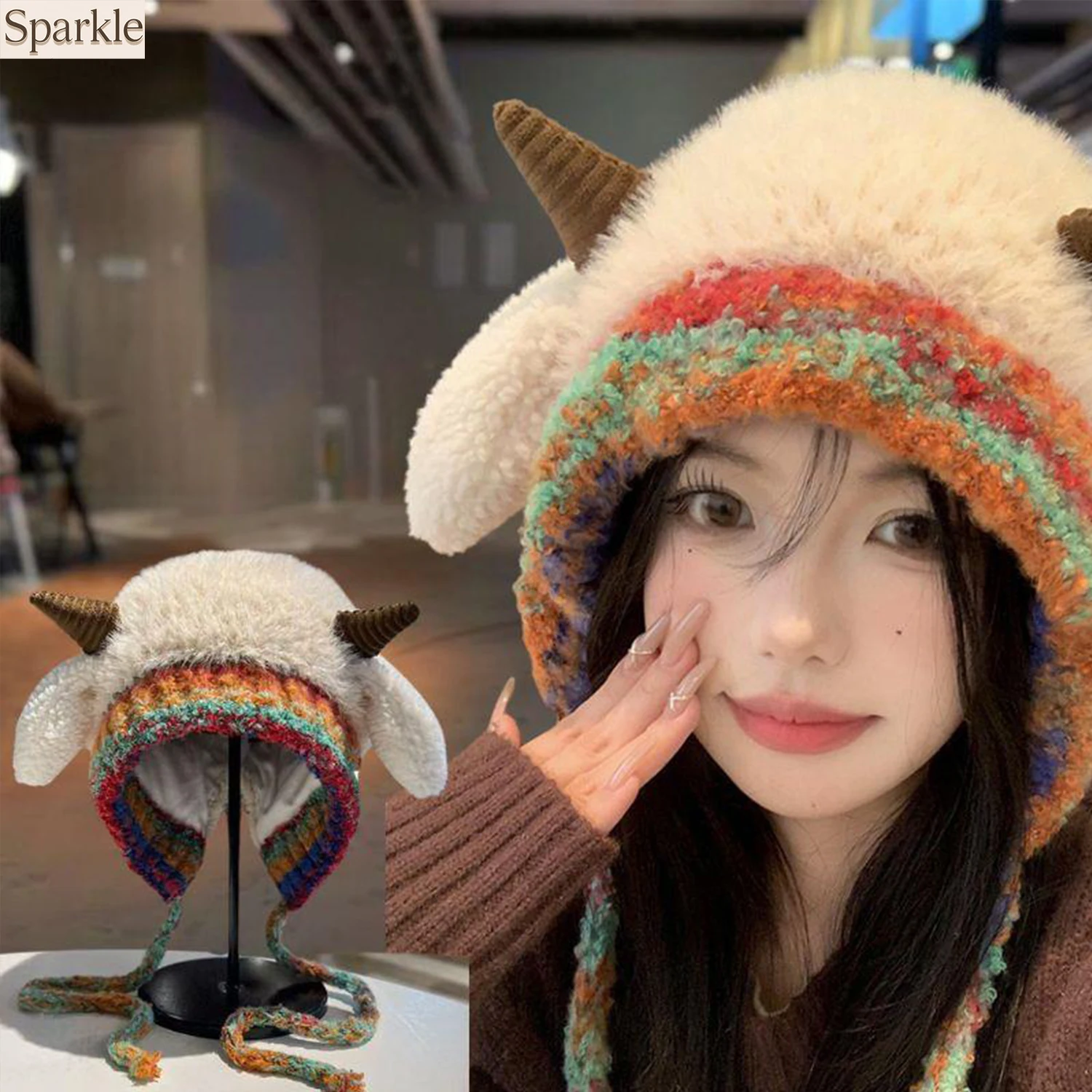Winter Cute Little Sheep Ear Hat Pullover Plush Women's Warm Versatile Parent-Child Ear Protection Hat