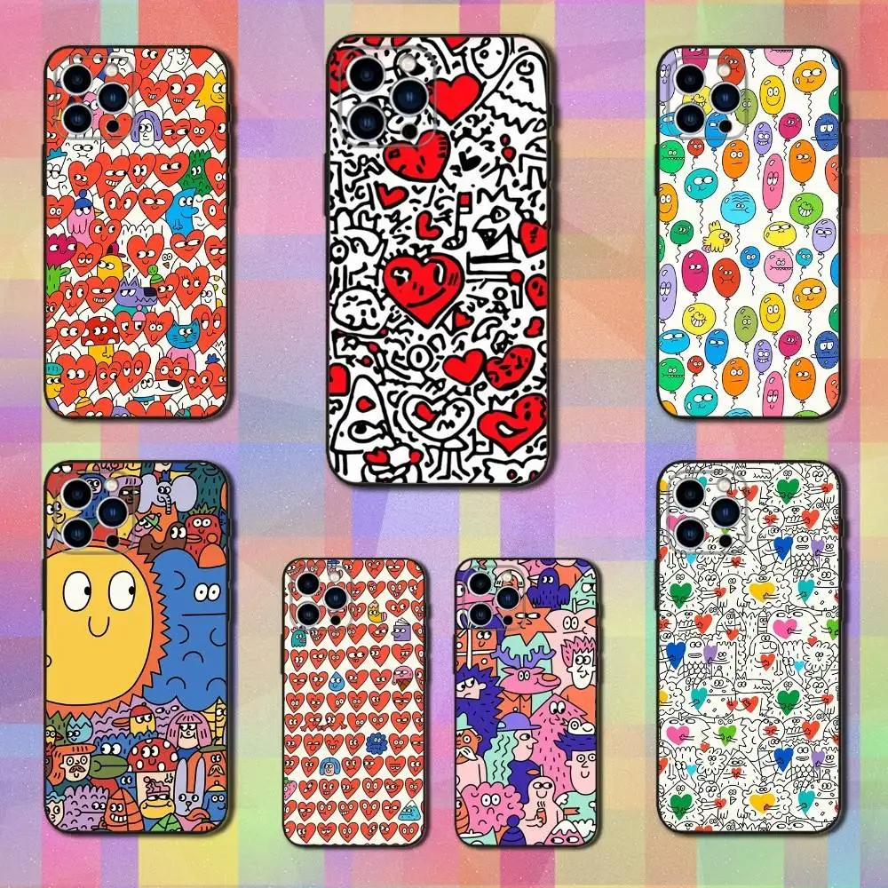 

Illustration Art Heart Phone Case For iPhone 16,15,14,13,12,11 Plus,Pro Max,XS,X,XR,SE,Mini,8,7,Soft Silicone Black Cover