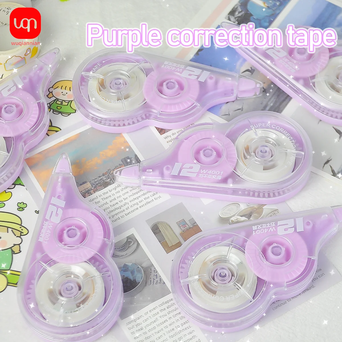 WQN - 3pcs Color Correction Rollers with 12m White Adhesive Tape (PET)-Simple Student Writing Correction Stationery Supplies